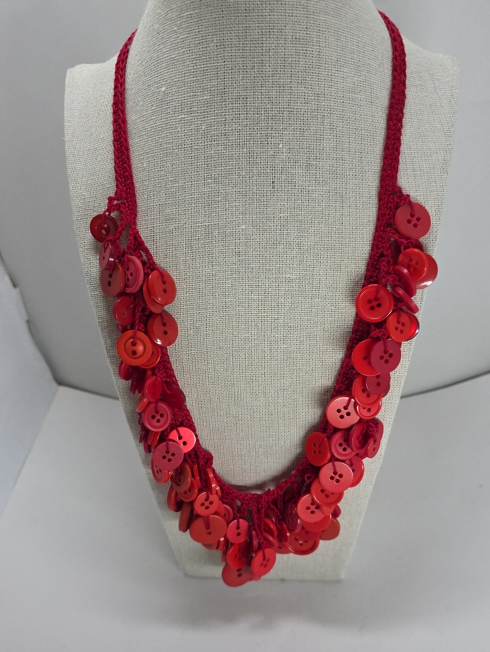 Handcrafted Red Button Cluster Necklace for Women